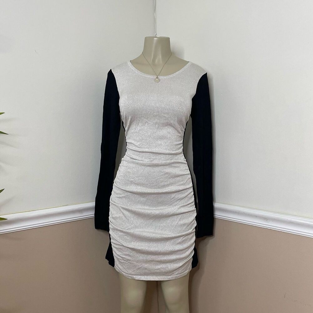 Express Women's Color-Block Ruched Long Sleeved Sweater Dress